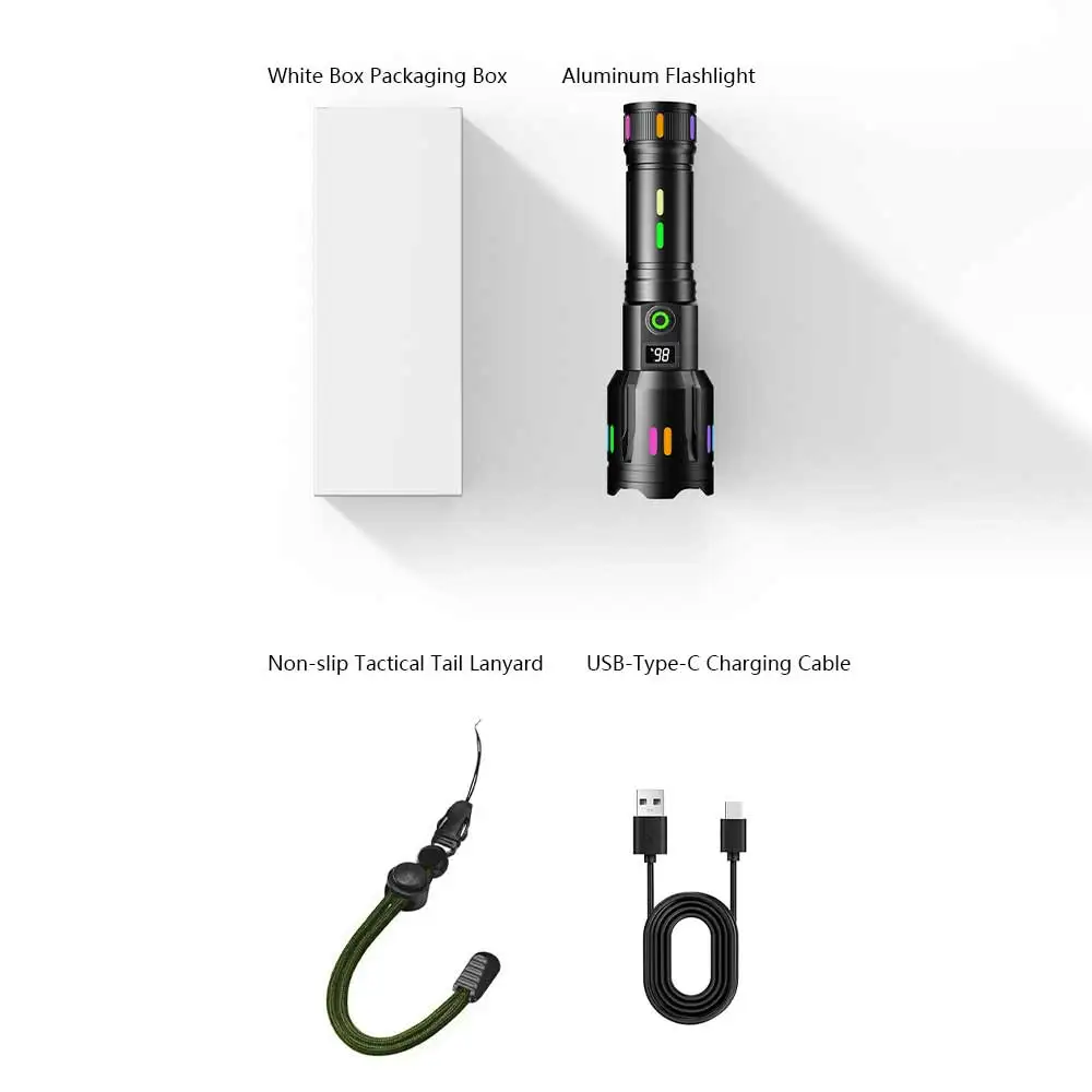 LED outdoor ultra long distance spotlight flashlight digital display screen white laser torch with fluorescent strip