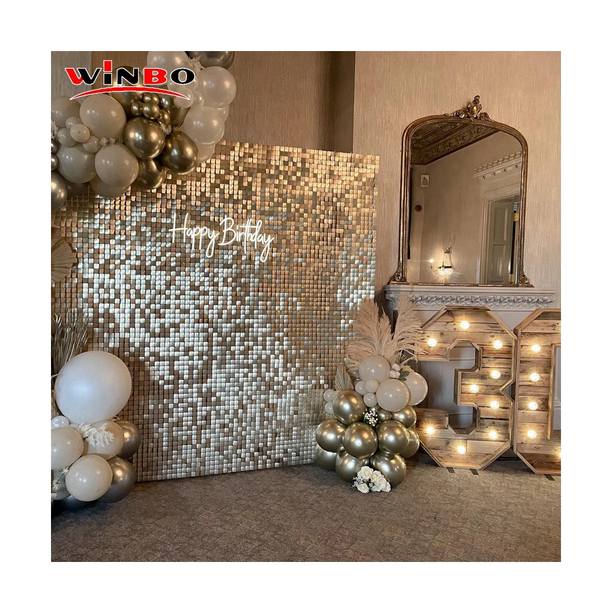 Winbo Hot Sale Rhinestone Letter Wall Decor Free Design Led Light Neon Letters Neon Sign Happy Birthday Neon Light