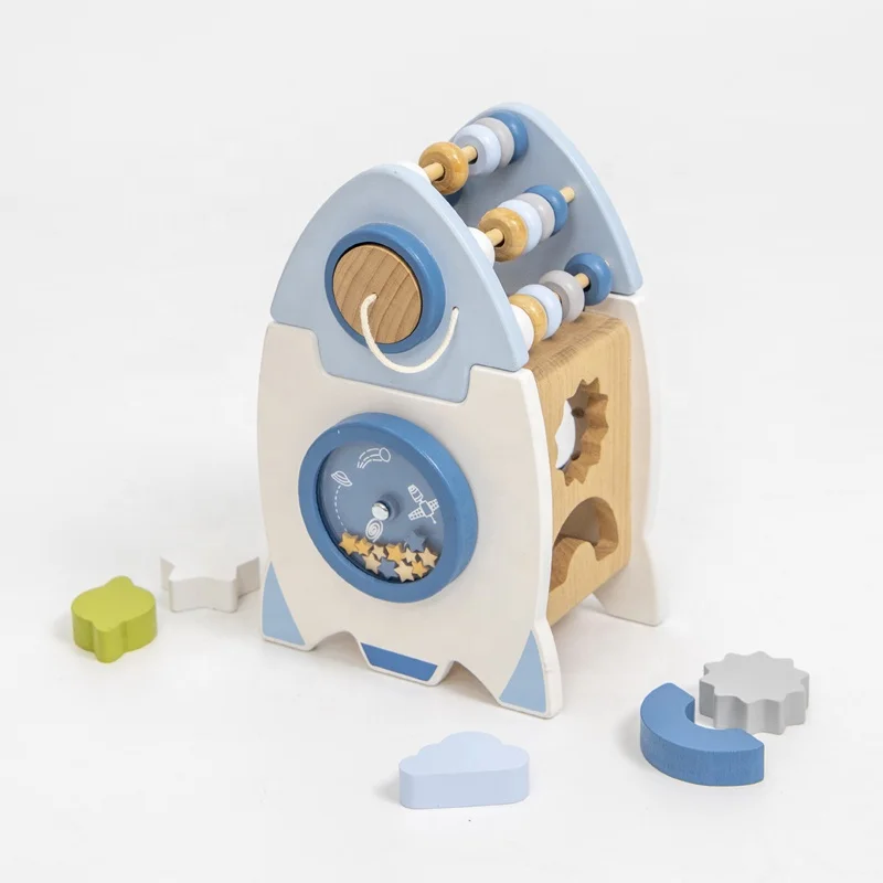 Asweets 2023 New design Wooden Sensory Montessori Children beads star mirror blue boy Toys Baby Game busy rocket For Kids