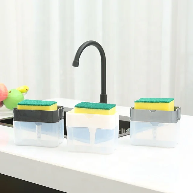 2021 Hot Selling Kitchen Sponge Holder Dishwashing Sponge Soap Dispenser for Kitchen Sink Dish Washing Soap Dispenser 13 Ounces