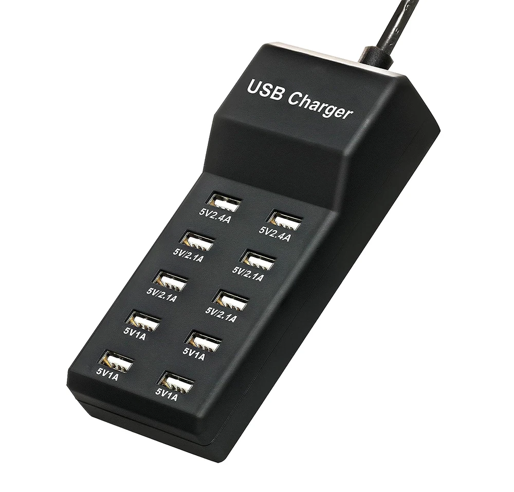 5V 10A(50W) USB Charging Station with 10-Port Family-Sized Smart USB 10 Ports USB Charger for Smart Phone Tablet Laptop Computer