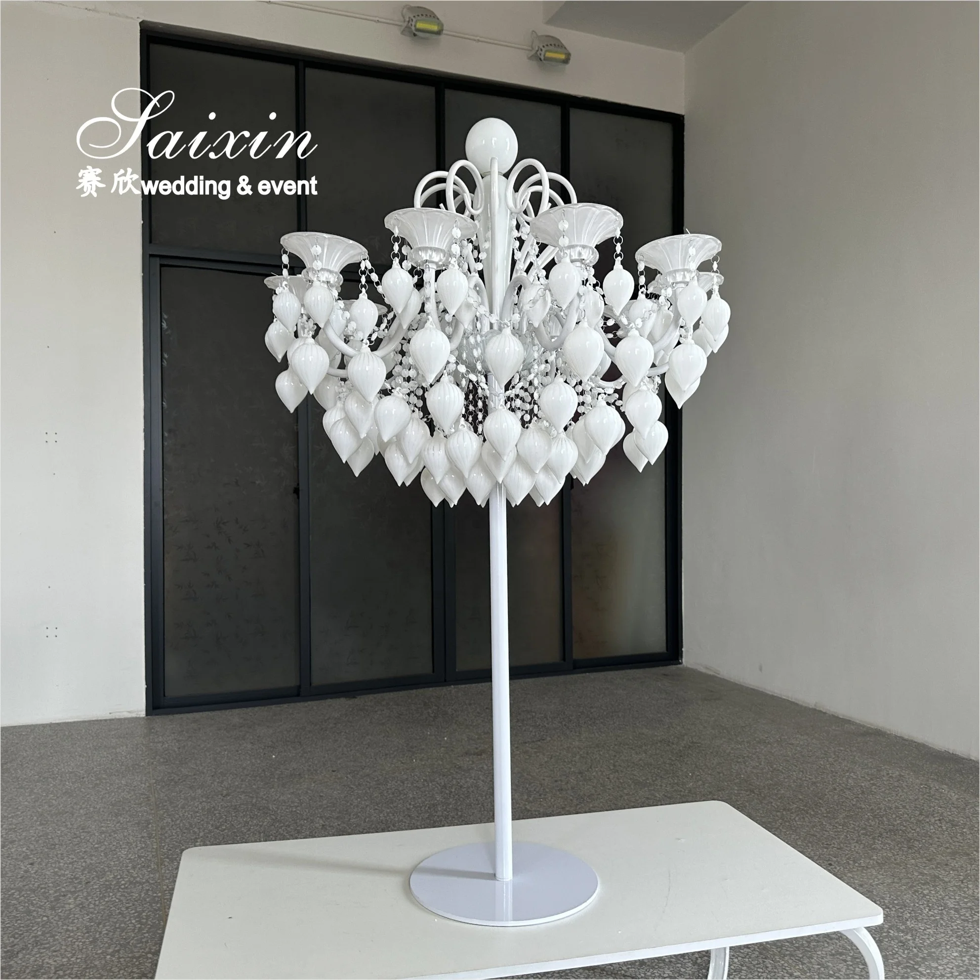 Tall Wedding Table Decoration Candle Stand Centerpiece 10 Arms Crystal White Candelabra