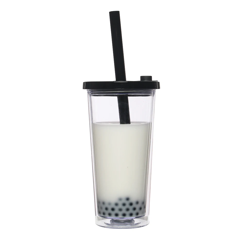 Оптовая продажа, пластиковые кружки с прозрачными акриловыми жемчужинами объемом 20 унций для молочного чая, многоразовые стаканы с двойными стенками для чая