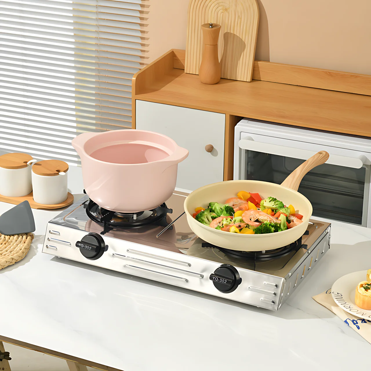 Top Quality Gas Stove Household Kitchen Double Burners Gas Cooktop Carbon Steel Gas Stove