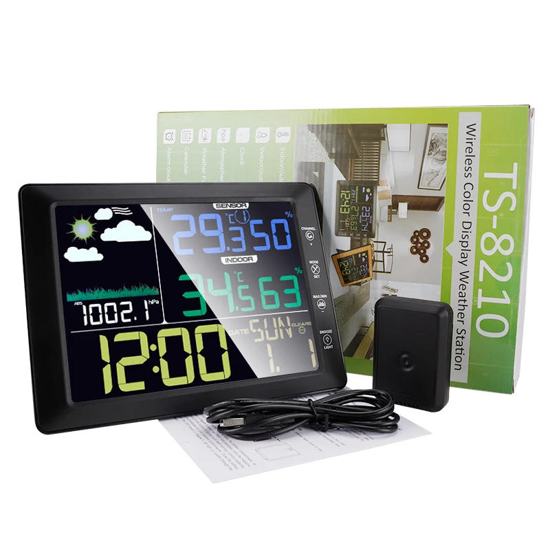 Humidity Thermometer Hygrometer Outdoor Sensor Lcd Color Screen Digital Table Weather With Temperature Clock Station