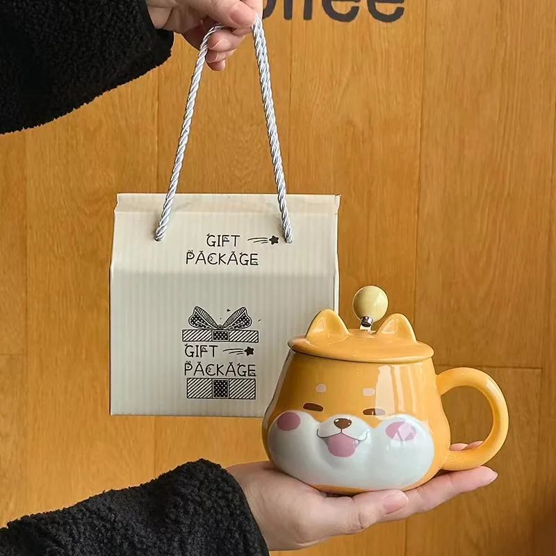 Creative Cute Shiba Inu Ceramic Cup With Lid High-Looking Ins Style Home Couple Water Cup Companion Gift Mug Wholesale