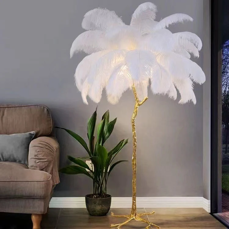 LED Modern Led Floor Lamps Decorative Lights Standing Light Feather Ostrich Floor Lamp Bedroom Living Room Resin Luxury Fabric