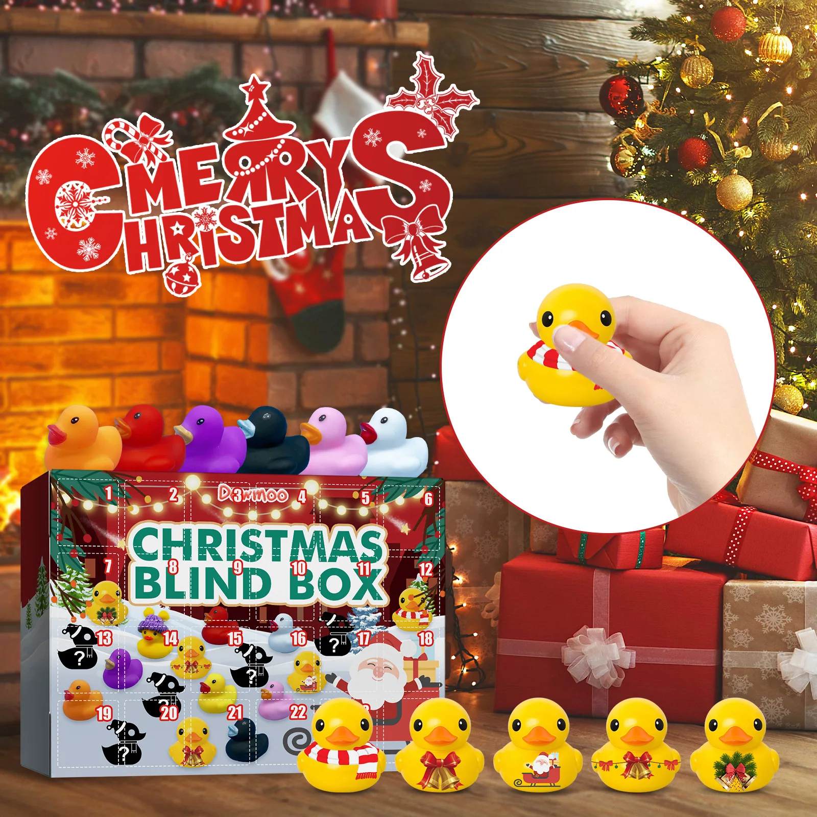 Creative Christmas Advance Calendar Toys Blind Box Rubber Christmas Ducks Baby Toys