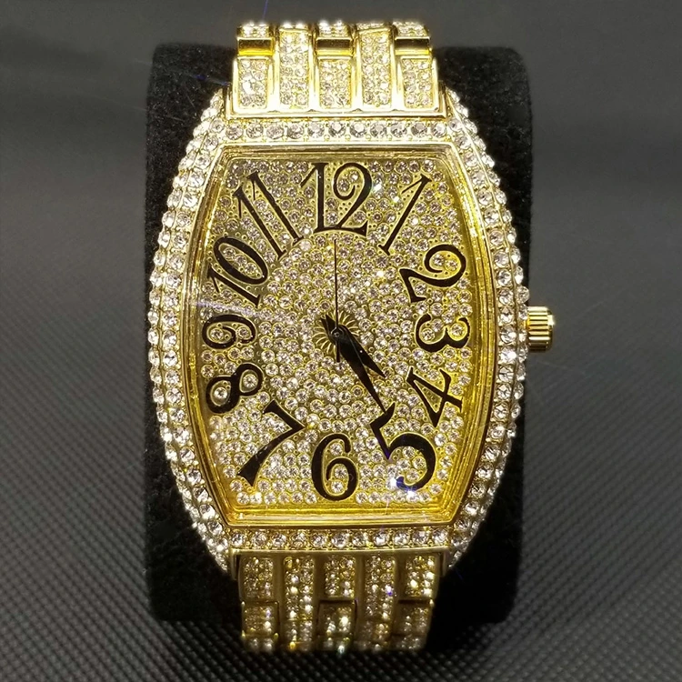 So Pretty High Quality Fully Diamond Face Waterproof Japan Movement Iced Out Bling Women Gold Quartz Watch For King