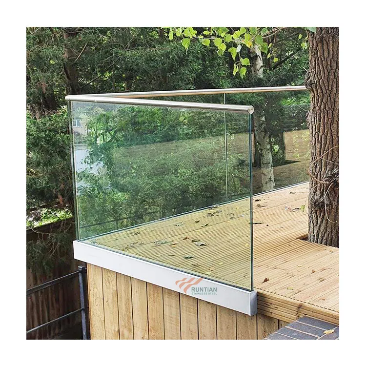 Luxury outdoor stair railing frameless balcony glass fence balustrade handrail black aluminum railing