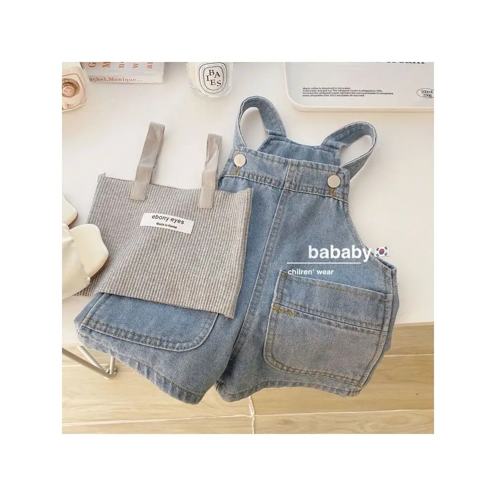 Retro and minimalist New style Girls denim overalls shorts summer baby loose five point pants