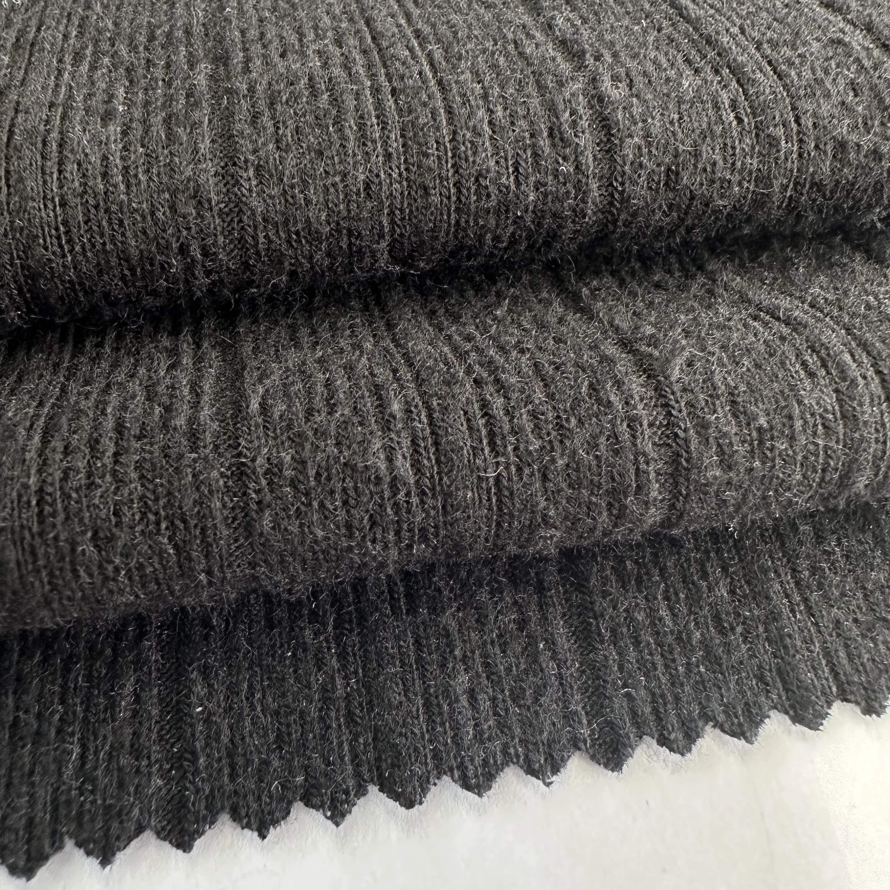 wholesale heavyweight 300gsm 97% polyester 3% spandex wide stripe black brushed rib knit fabric for dress and sweater