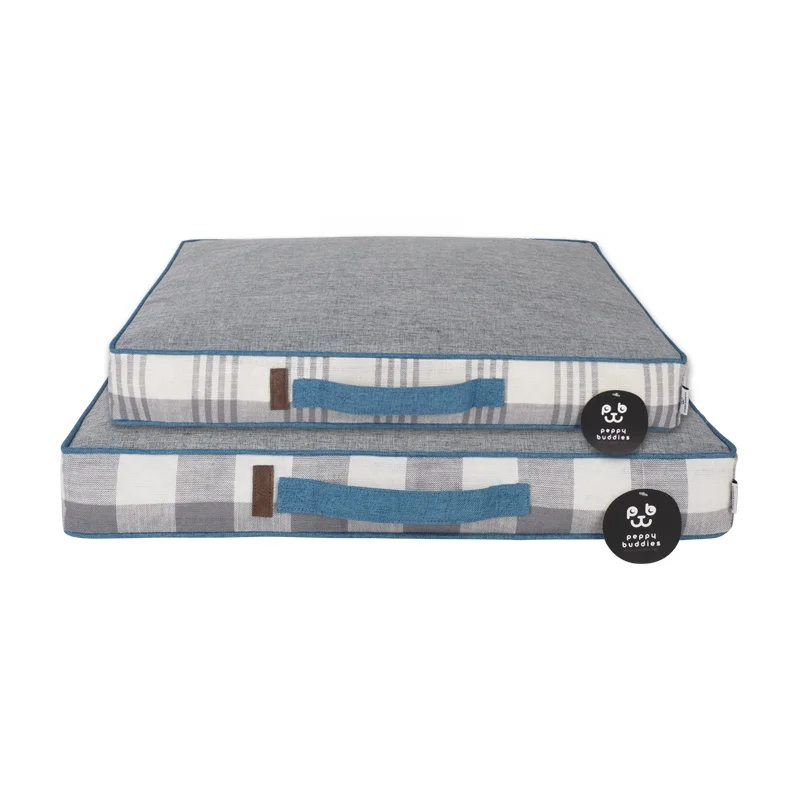 LS Peppy Buddies Machine Washable Cover Plaid Dog Mattress Removable Cover Dog Bed With Handle For All Seasons