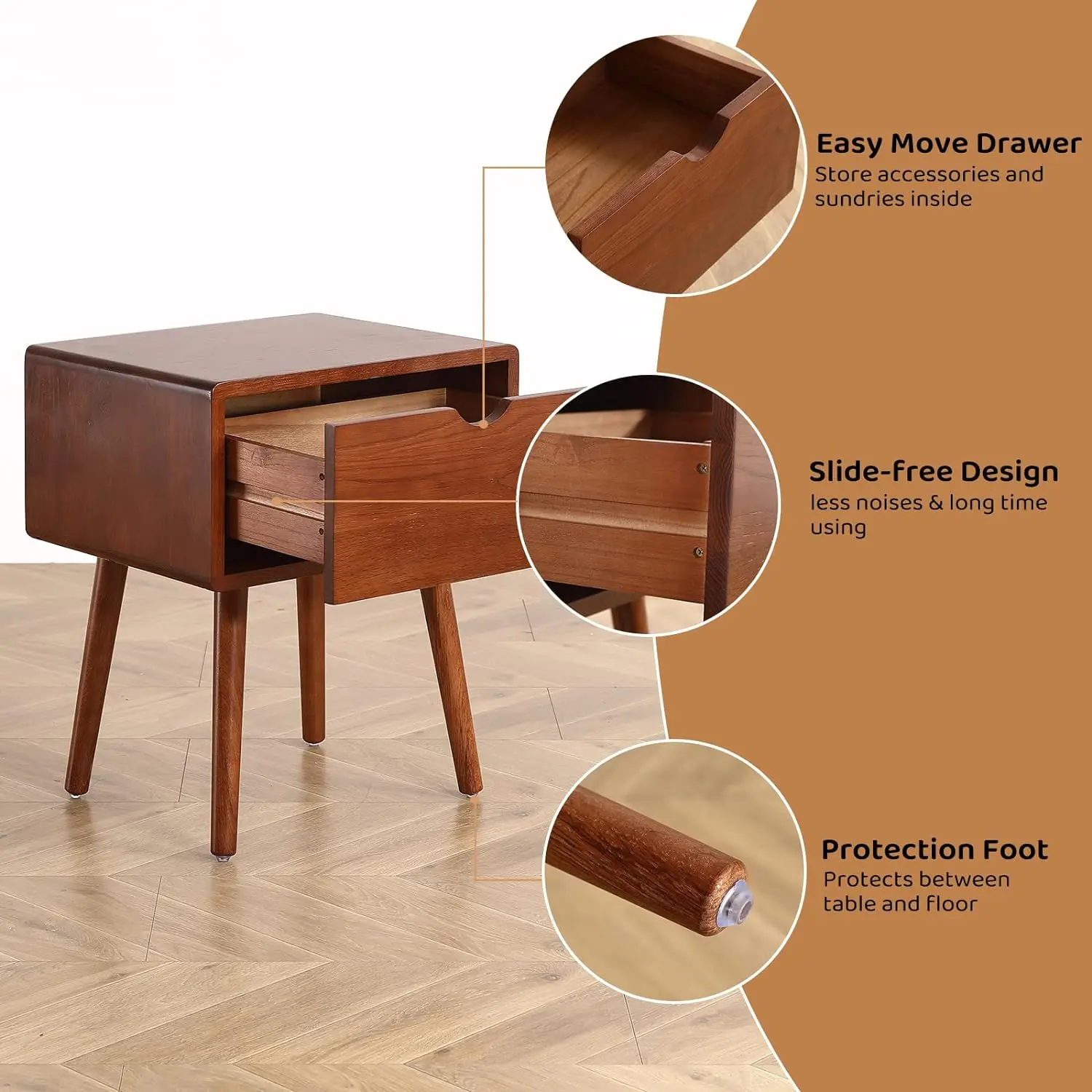 Custom bedside table end side table bedside with 2 drawers and solid wood legs for the bedroom living room locker