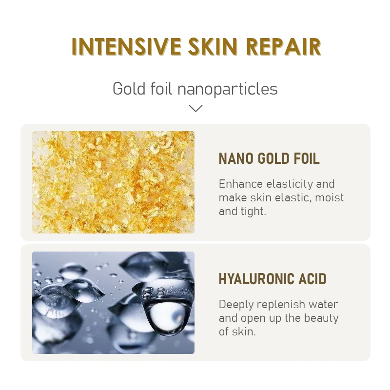 24K Gold Foil Hyaluronic Acid Facial Serum Firming Moisturizing Face Skin Care Essence Liquid
