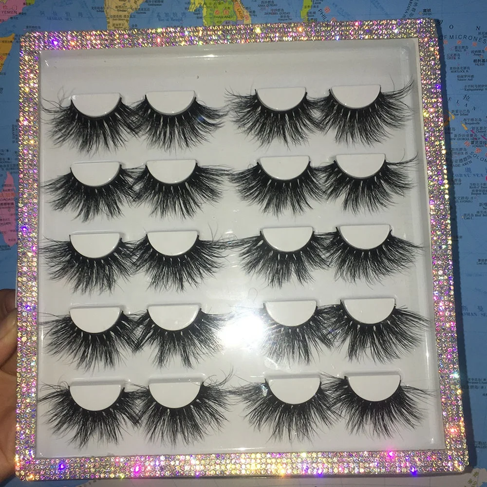 Selling rhinestone 25mm eyelash packing book, 10 pairs of mink eyelash flash boxes Customize personal labels