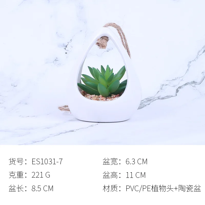 Hanging Potted Artificial Succulents Plants Mini Green Grass Planter Pot Succulent Ceramic Pots Set For Decoration