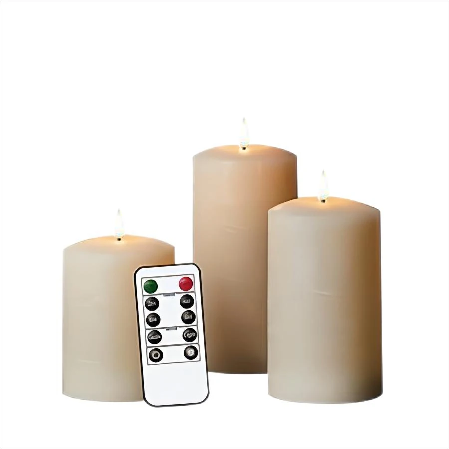 Lytes Artificial Event Decor Realistic Flameless Flickering 3D Flame Wick Real Wax Pillar LED Candle With Remote Control