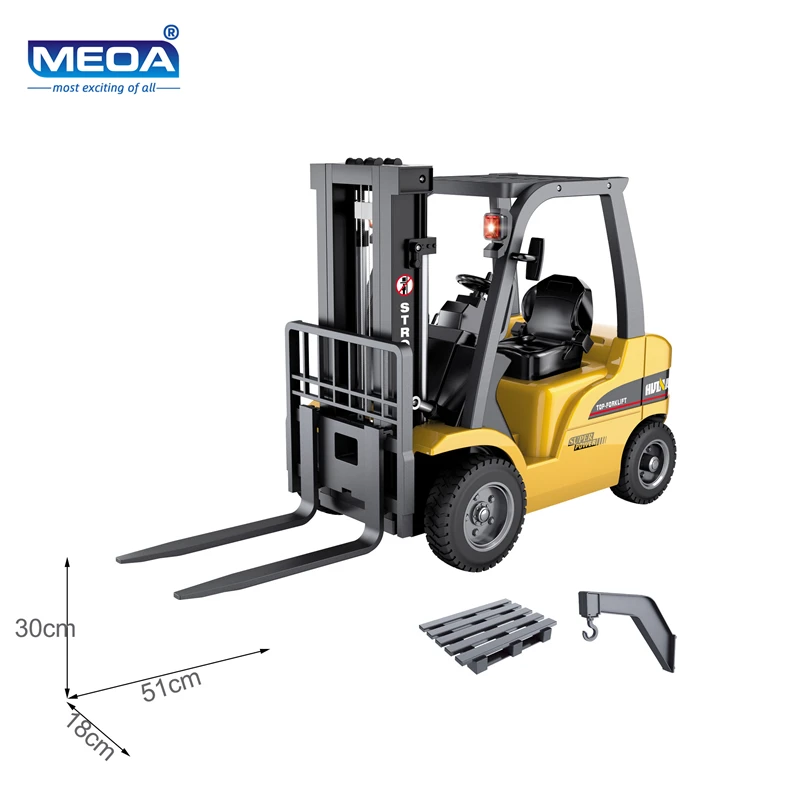 Huina 1/10 Scale 8 Channel Alloy Remote Control Forklift Electric Rechargeable Engineering Vehicle 2.4GHZ RC Excavator Toy