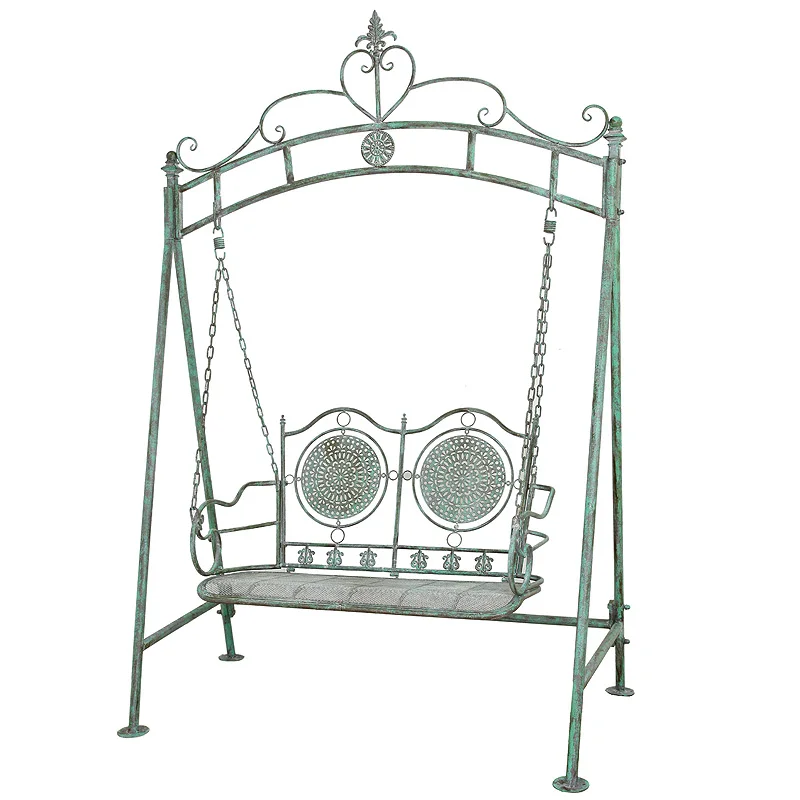 Высококачественное винтажное Кованое железо подвесное садовое уличное патио мебель общего назначения удобное двойное кресло-качели