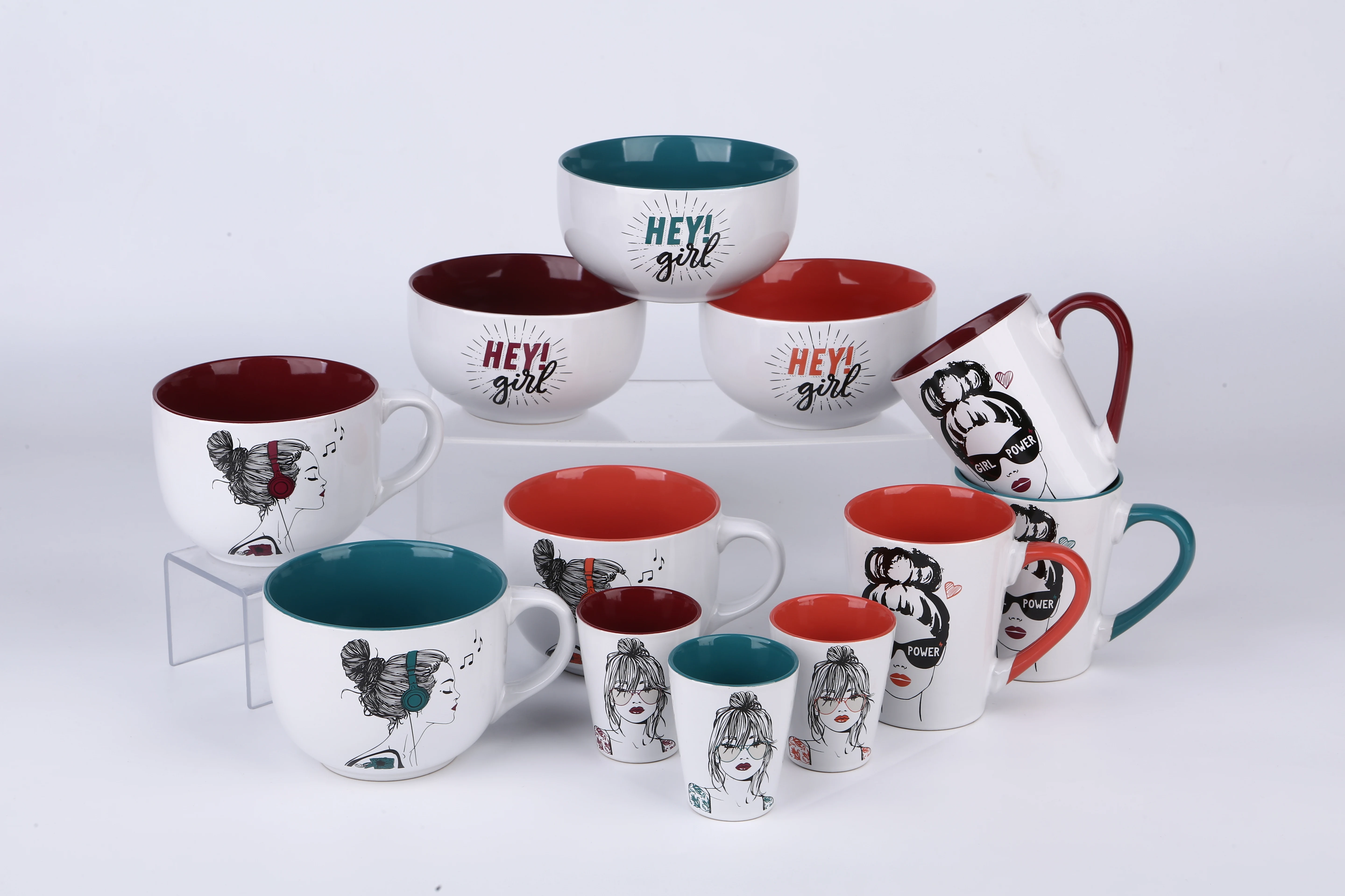 
cusomized design ceramic coffee set europe soup mug red mug cups set pottery mug 