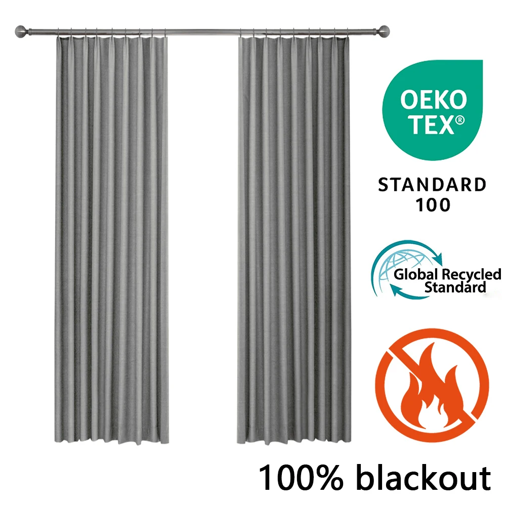 2025 Best 5 Star Linen Look Fireproof Jacquard Polyester Hotel Blackout Curtain Fabric For The Living Room