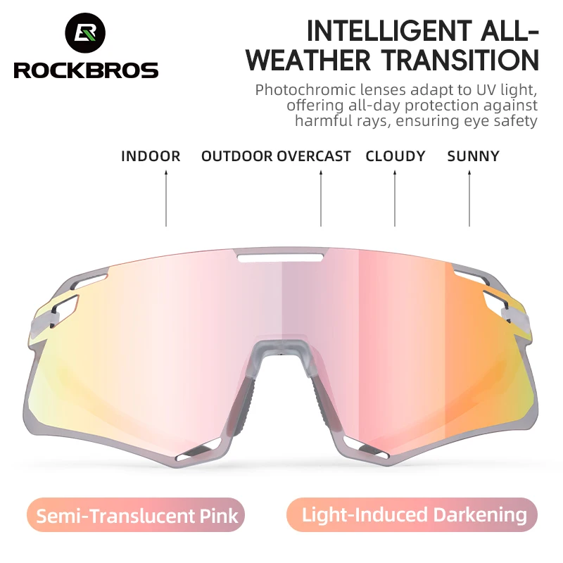 ROCKBROS UV400 Cycling Sunglasses photochromic HD lens Eyewear Custom Logo Unisex Rimless Sports Mountain Bicycle Sunglasses