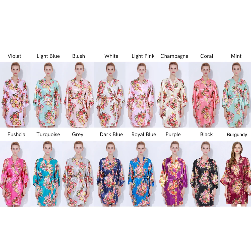 803 Peignoir Satin Bride and Bridesmaid Floral Robe for Bridal Sleepwear