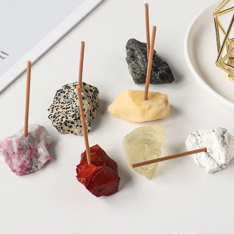 Ywbeyond Natural Raw Crystal Incense Stick Holder Home Decor Gift Healing Reiki Rose Quartz Amethyst Incense Holder for Sticker