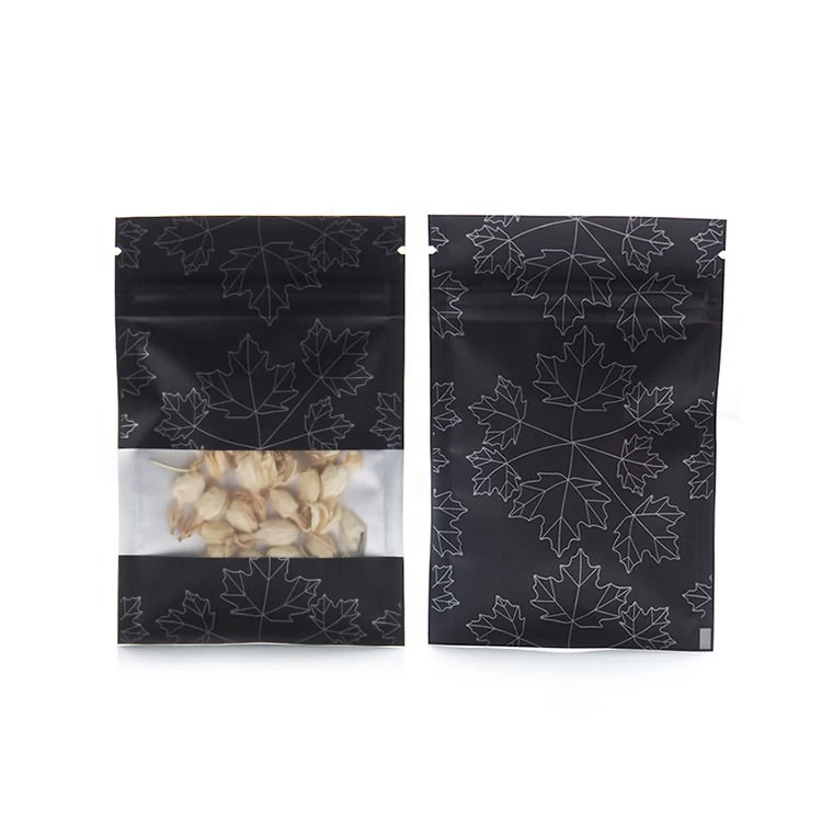 In Stock and Custom 3 Side Seal Food Packaging Maple Leaf Pattern Printed Zipper Bag Aluminum Foil Inside Colorful Window Pouch