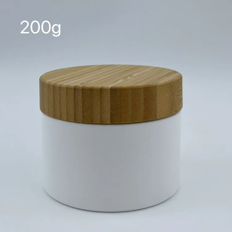 Luxury 200g white Plastic PET jar with bamboo lids containers body lotion tank cream jar empty packaging