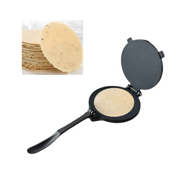New Design Classic Durable Custom Logo 8inch Pre Seasoned Cast Iron Tortilla Press roti maker With Fold Handle