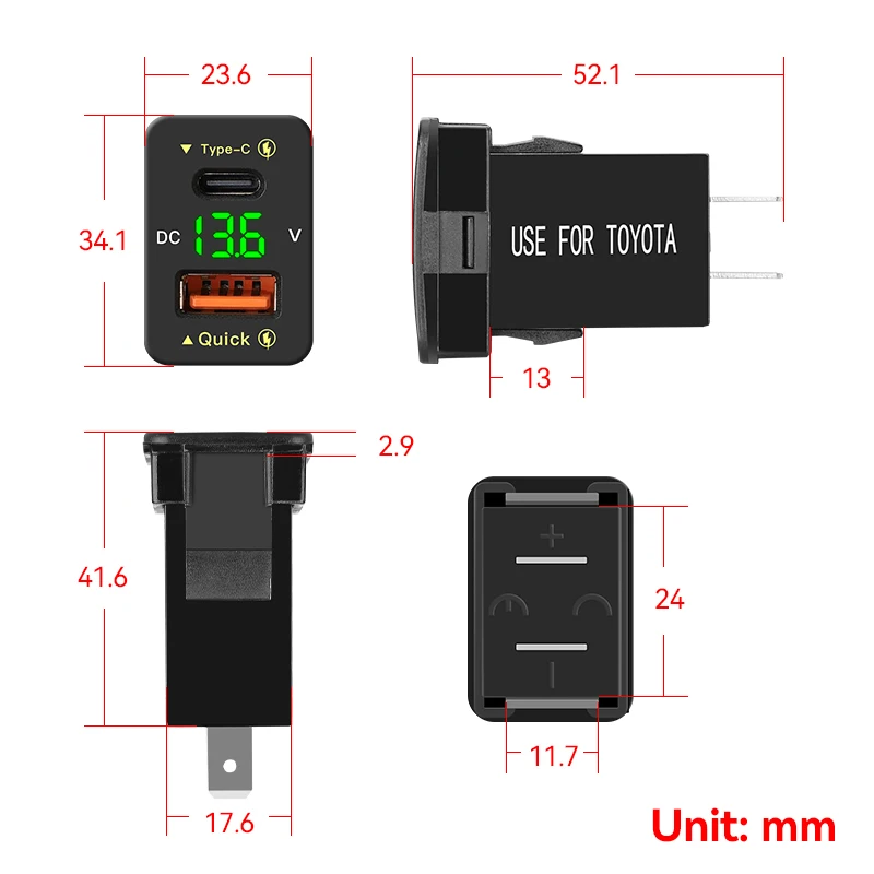 OEM With Voltmeter Usb Socket 12V In Car Usb Charger 36W 5V Toyota Usb Port Fast Charging Car Charger