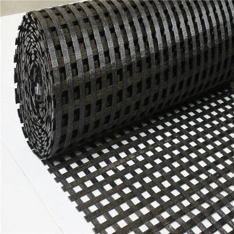 Uniaxial polyester geogrid welded /extruded knitted polyester geotextile 200/50KN