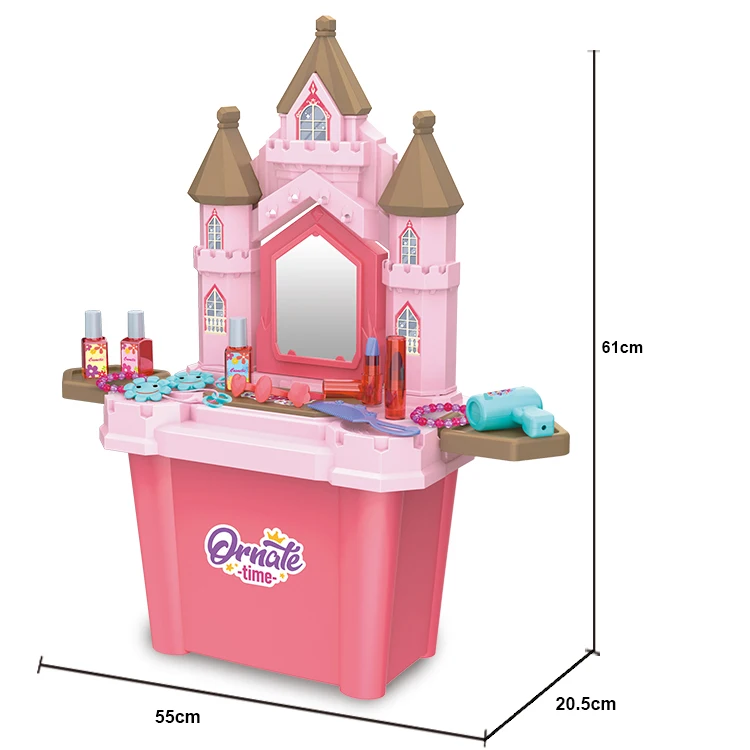Fashion Princess Girls Makeup Set kid makeup To Storage Bucket Dresser With Kids Mirror Toy Simulation Pretend Play Set