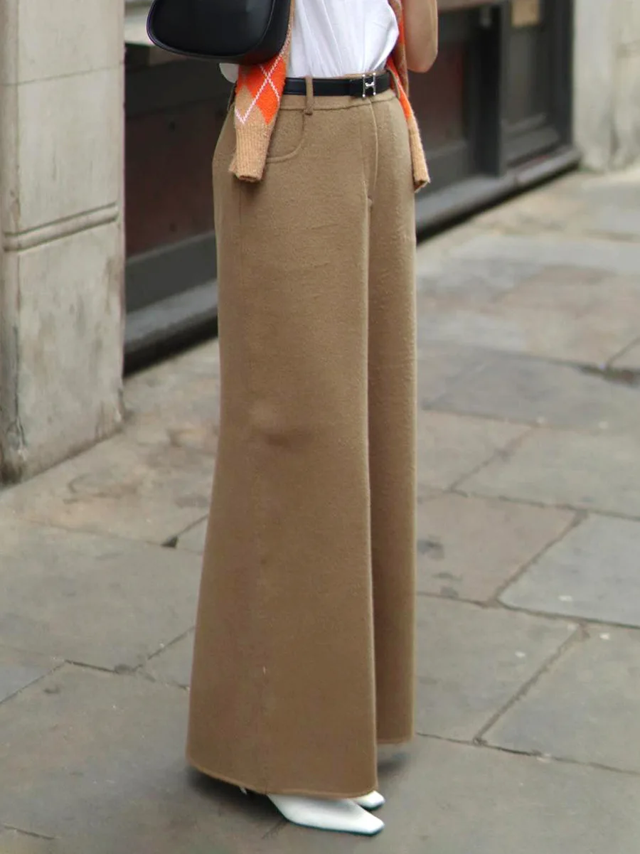 Ladies Hight Waist Long Maxi Straight Skirt Retro Brown Wool Wrap Skirts for Women Vintage Woven 2 Piece Private Label Clothing Custom Logo Printed Embroidered