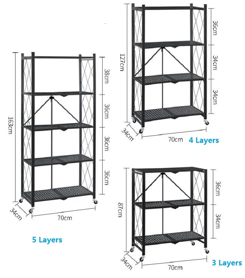 2024 Years Manufacture Low Price 5 tier Foldable Home Kitchen Metal Storage Rack