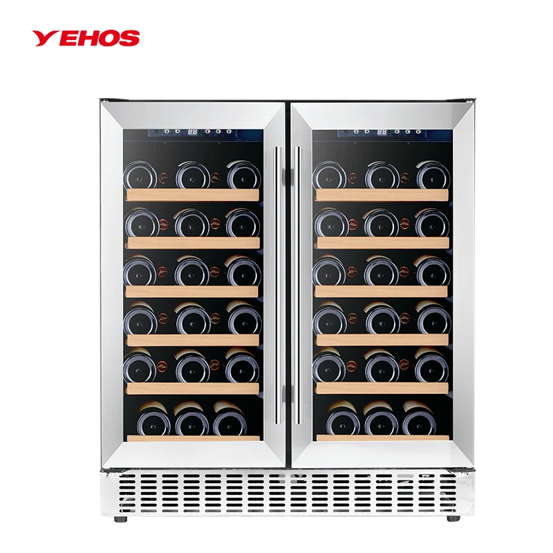 180L 56 Bottles Wine Cooler Cabinet Fridge Built In Wine Cellar Compressor Cooling Dual Zone Wine Refrigerator