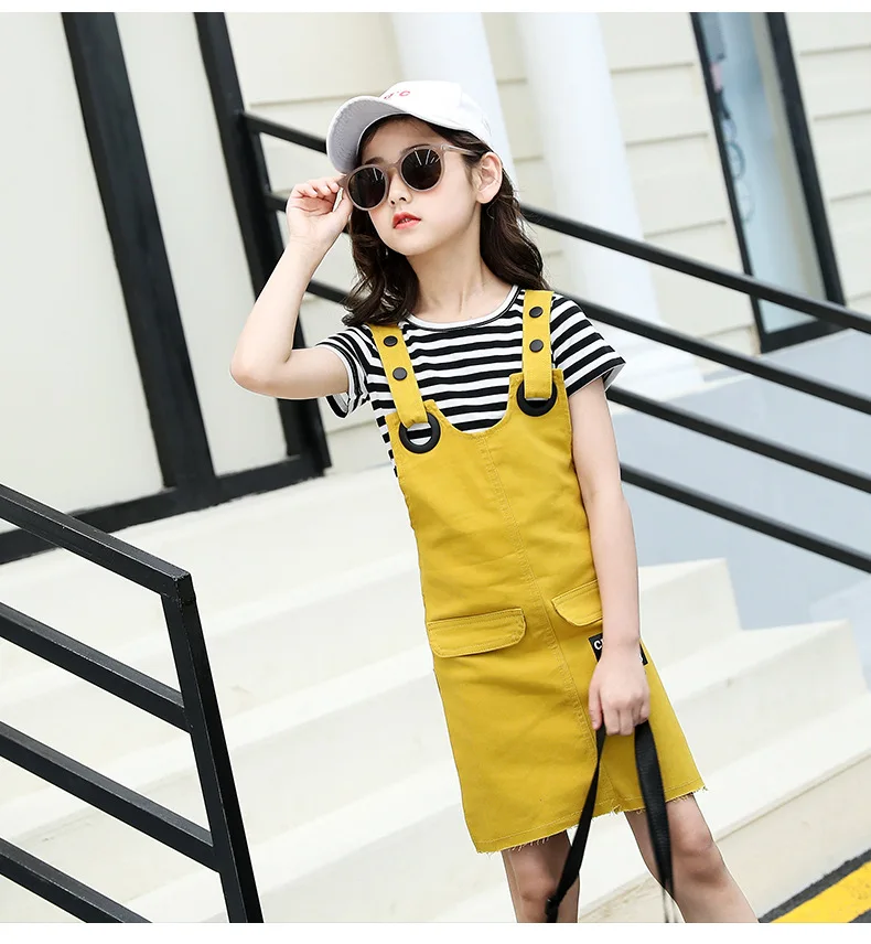 2024 Summer New Model Children Clothes Cotton Breathable T-shirt And Suspender Skirt Casual Clothes Set For Girls