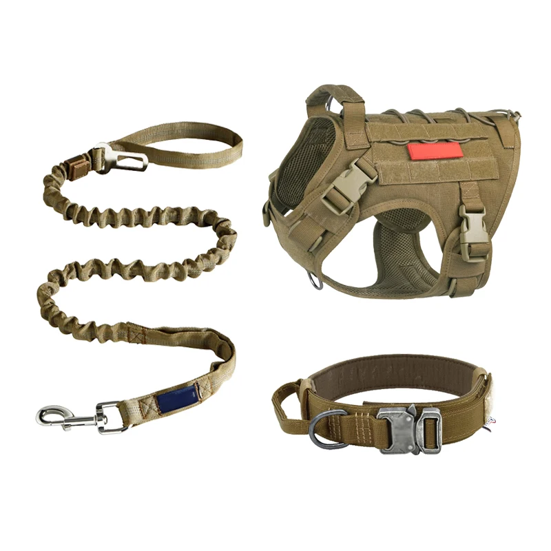 big dog harness vest metal buckle collar nylon military tactical dog rope leash  pet harness