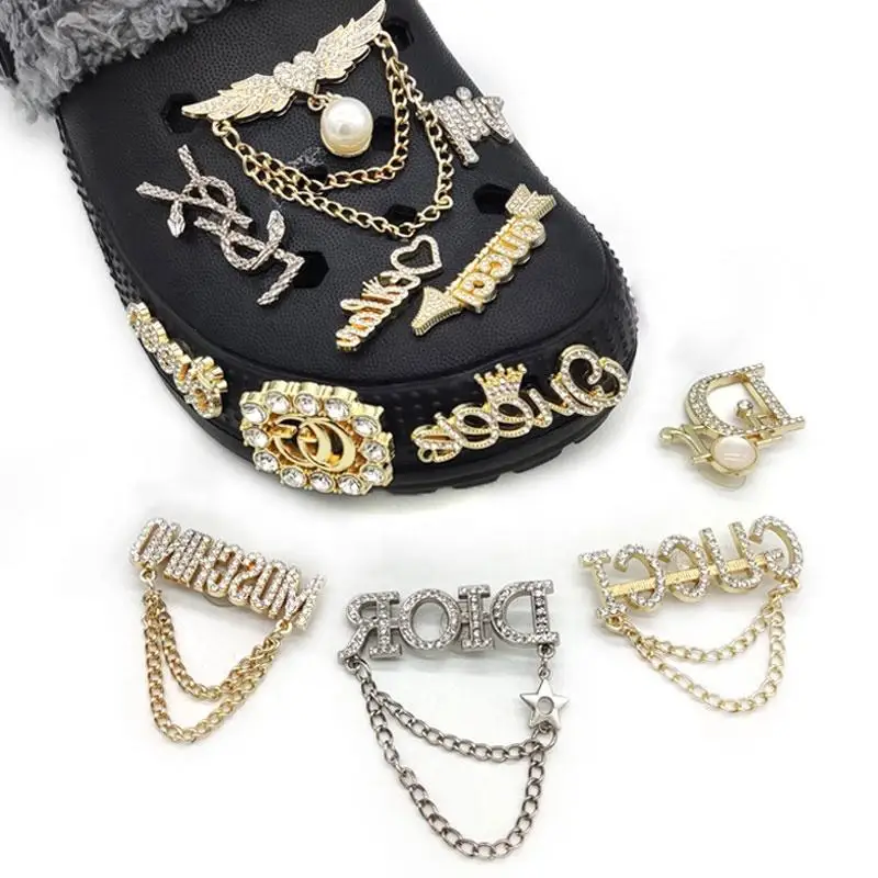 2024 Wholesale custom Luxury Bling Rhinestone Shoe Decorations Fashion Diamond Metal Designer Shoe Charms