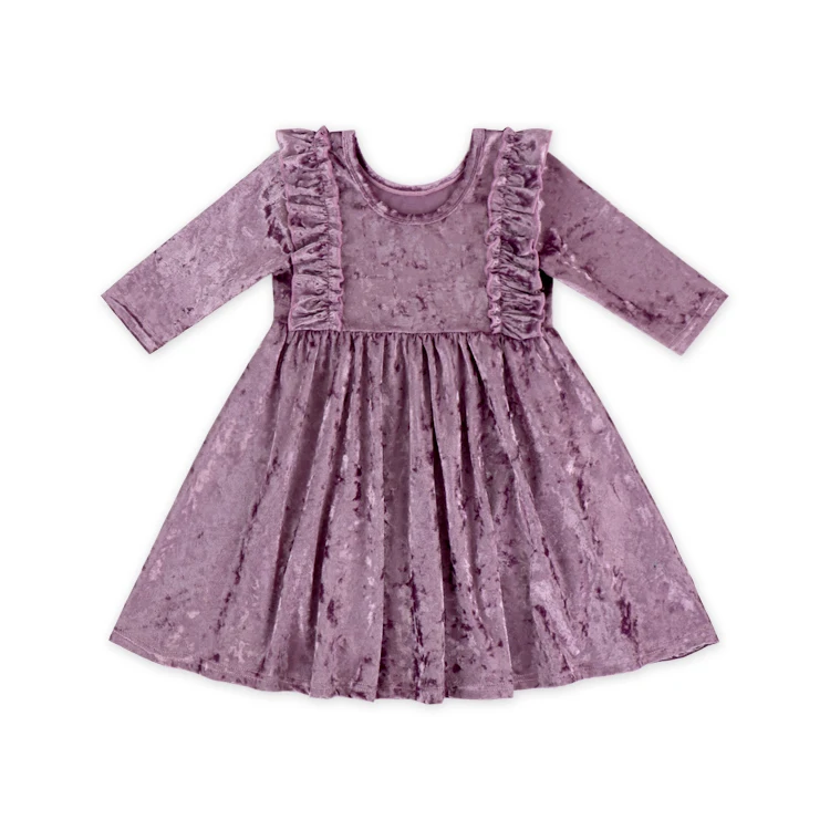 Одежда Yiwu Yiyuan с длинным рукавом детское однотонное бархатное платье бордового цвета для девочек повседневное праздничное вечернее принцессы