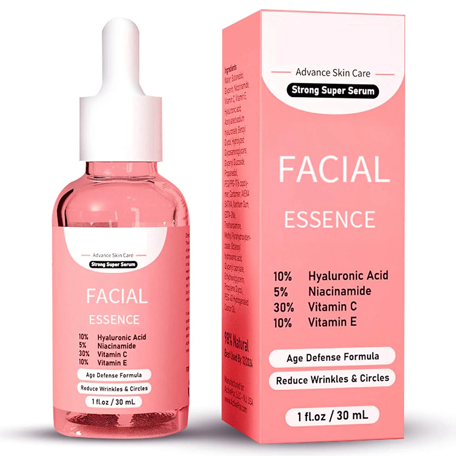 New Skin Care Serum Facial 4 in 1 Whitening Anti Age Face Serum with 30% Vitamin C 5% Niacinamide 10% Vitamin E Serum