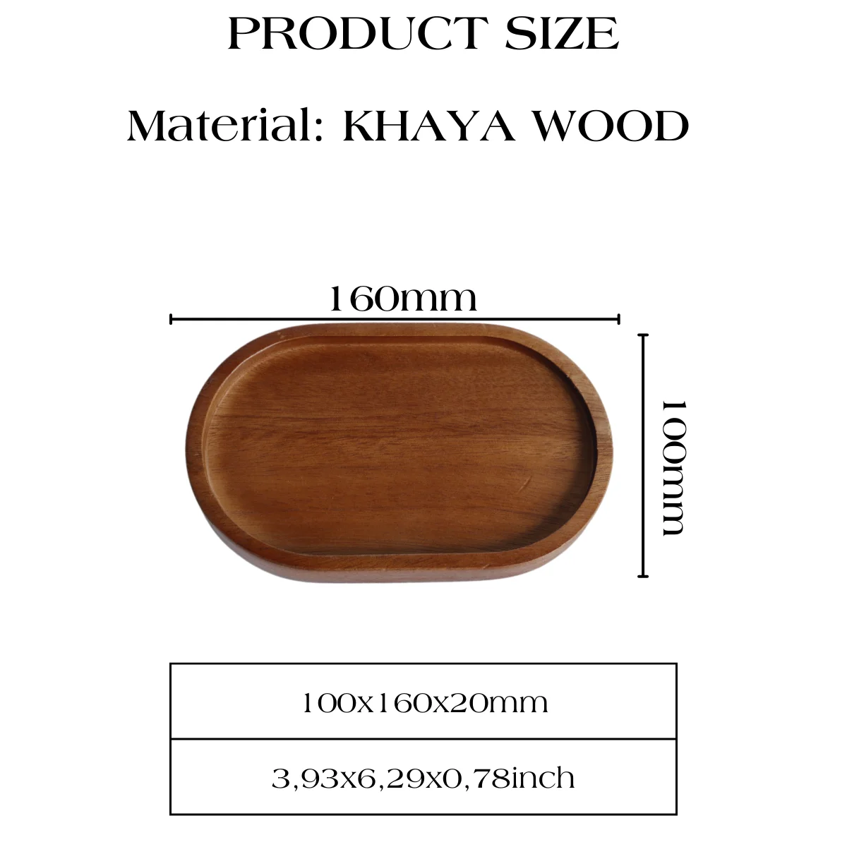 Экологичный деревянный овальный сервировочный поднос Khaya 100x160x20 мм Индивидуальный размер для кухни/ресторана железный круглый узор домашнего использования