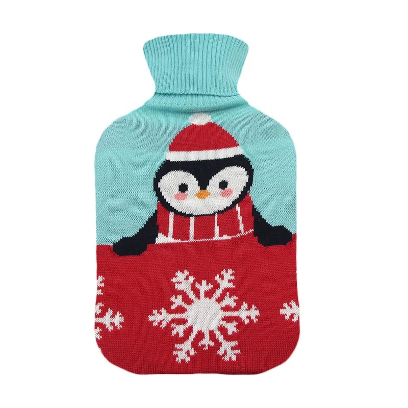 factory direct sale hot compress christmas gift hot water bottle bag rubber 2000ml with knitted cover