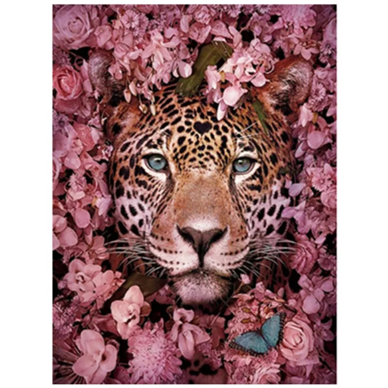 5D Diamond Painting Leopard Print Tiger Flower Full Diamond Embroidered Animal Gift Hand Inlaid Home Decor Picture Rhinestone