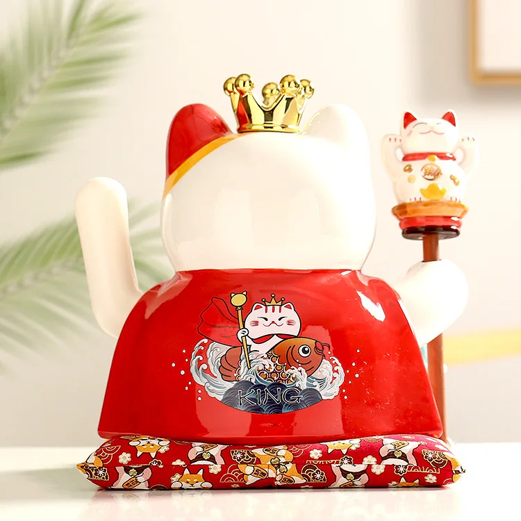 BONWILL Lucky Cats 9 Inch 11 Inch Cat King with 5 Mini Cats