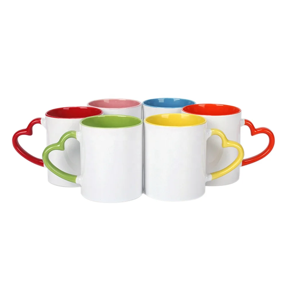 
11oz pink coffee mug blank heart handle sublimation mug 