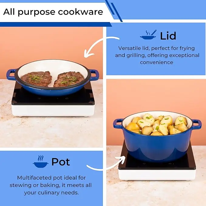 5QT Enameled Cast Iron Dutch Oven 2 In1with Lid Double Handle Frying Pan Multifunctional Nonstick Round Stock Pot Set Customized