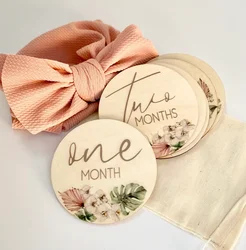 PaFu Orchid Wooden Baby Milestone Card Newborn Photography Prop Birth Announcement Baby Shower Gift